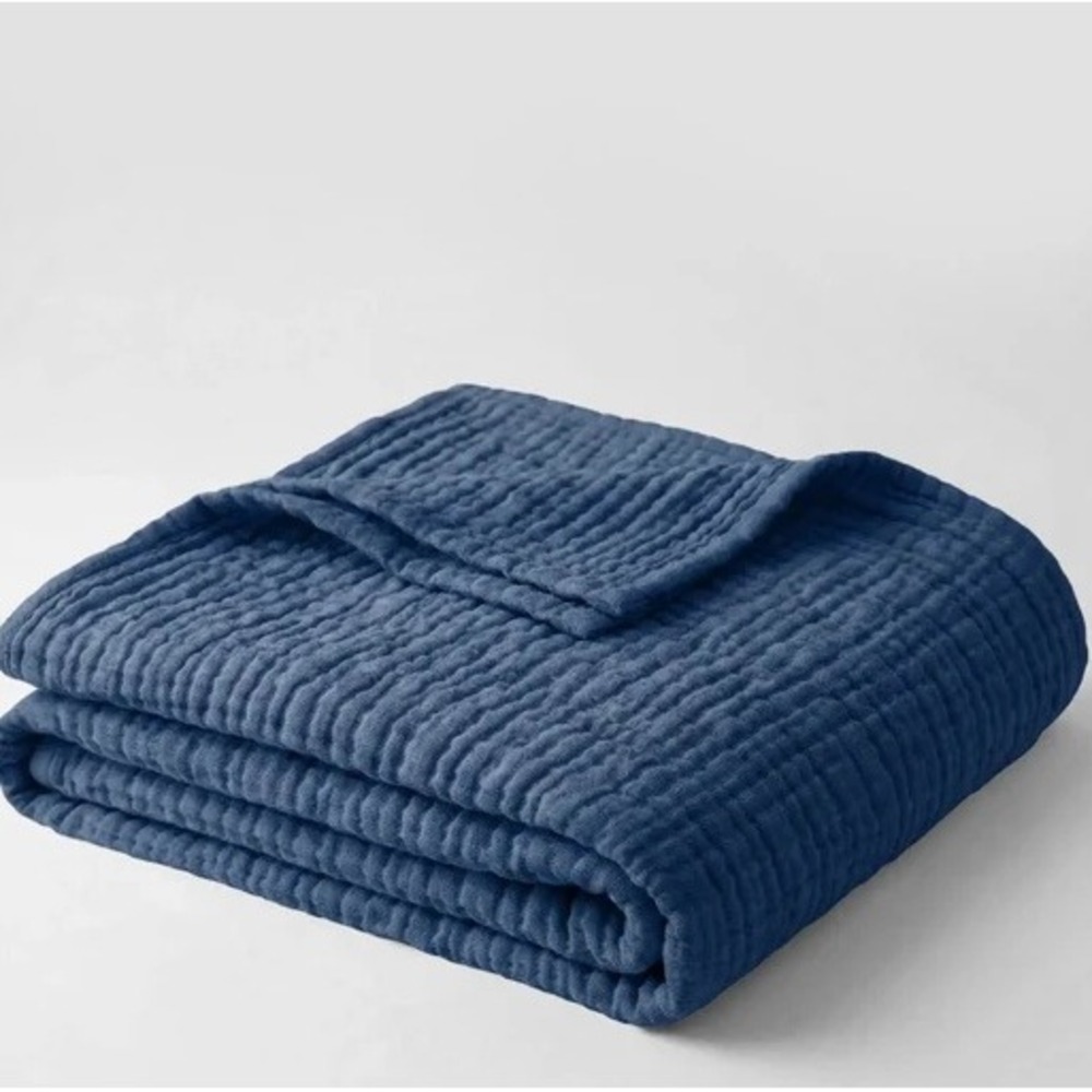 The Fleece Company Muslin Blanket 100% Cotton Blue 200x230cm Breathable Soft New